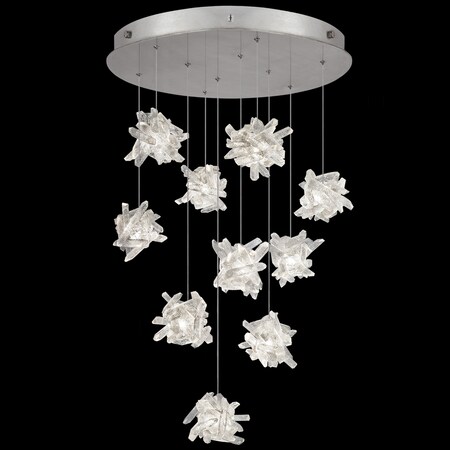 Fine Art Lamps Natural Inspirations Pendant, Round, 10-Light, LED, Quartz Cluster Glass, Platinized Silver Leaf Ca 863540-102LD
